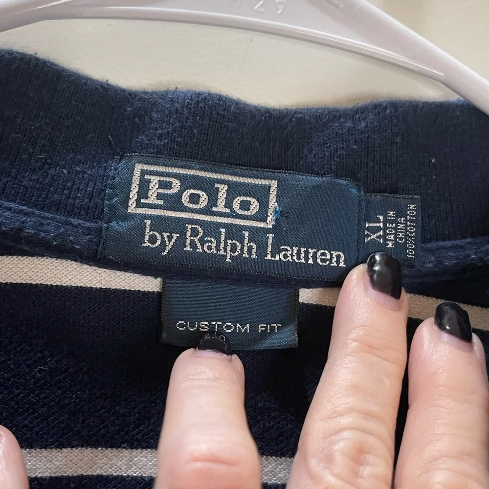 Polo Ralph Lauren Navy and White Striped Polo Size XL
